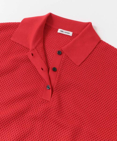 FORK&SPOON（フォークアンドスプーン）の「FORK&SPOON　メッシュパターンニットポロシャツ（ニット/セーター・レディース・オフホワイト/ブラック/レッド・1）」の8枚目の写真