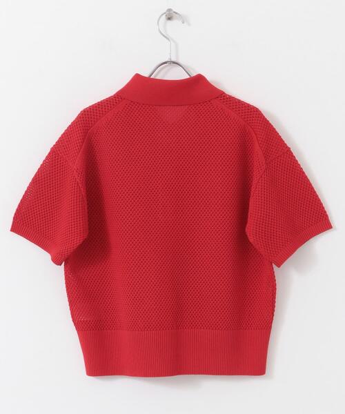 FORK&SPOON（フォークアンドスプーン）の「FORK&SPOON　メッシュパターンニットポロシャツ（ニット/セーター・レディース・オフホワイト/ブラック/レッド・1）」の7枚目の写真