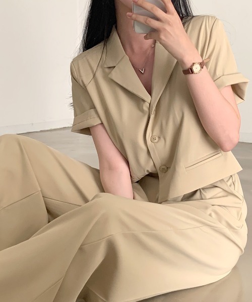 Aelina(エリナ)の「ジャケット+ワイドパンツセットアップ(セットアップ・レディース・グレー/イエロー・F)」の7枚目の写真