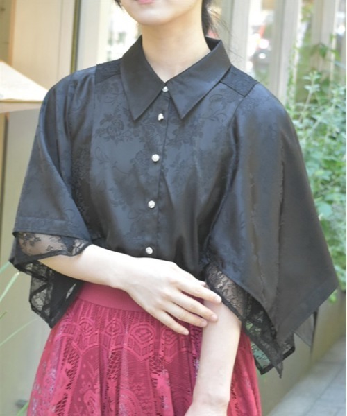 axes femme（アクシーズファム）の「ケープ風ジャカードブラウス（シャツ/ブラウス・レディース・ホワイト/ミント/ブラック/ラベンダー・FREE）」の3枚目の写真