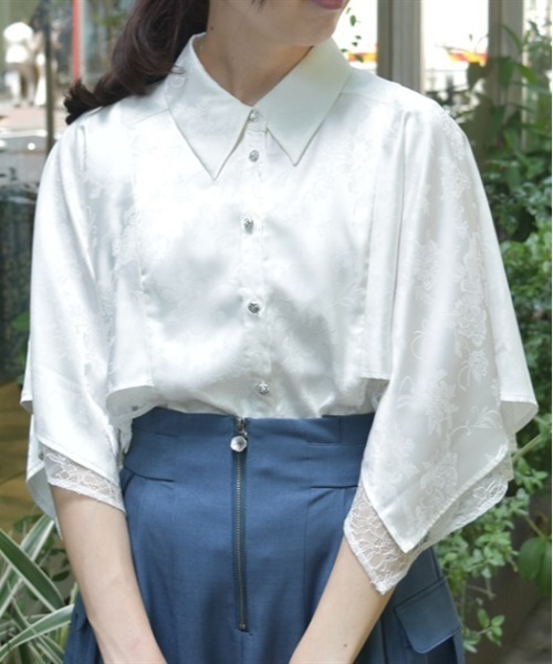 axes femme（アクシーズファム）の「ケープ風ジャカードブラウス（シャツ/ブラウス・レディース・ホワイト/ミント/ブラック/ラベンダー・FREE）」の5枚目の写真