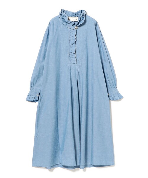 fennica（フェニカ）の「dahl'ia / シャンブレーフリル ワンピース（ワンピース・レディース・ブラック/ブルー・ONE SIZE）」の6枚目の写真