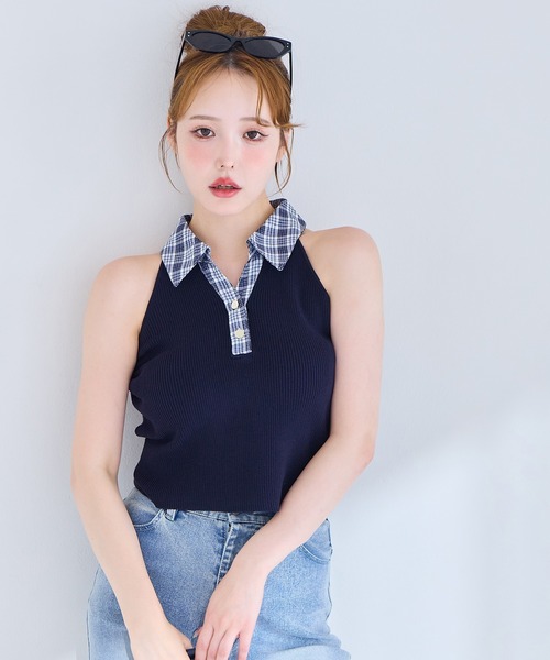 one after another NICE CLAUP(ワンアフターアナザーナイスクラップ)の「襟付きノースリニット(ニット/セーター・レディース・ブラック/ネイビー/ベージュ・FREE)」の3枚目の写真