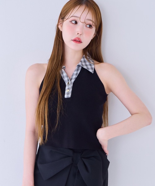 one after another NICE CLAUP(ワンアフターアナザーナイスクラップ)の「襟付きノースリニット(ニット/セーター・レディース・ブラック/ネイビー/ベージュ・FREE)」の2枚目の写真