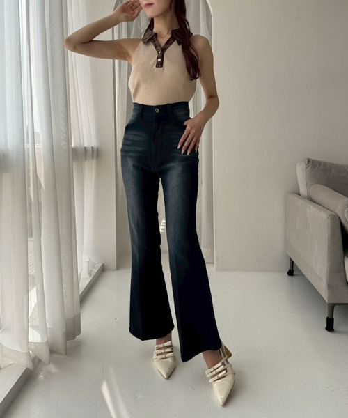 one after another NICE CLAUP(ワンアフターアナザーナイスクラップ)の「襟付きノースリニット(ニット/セーター・レディース・ブラック/ネイビー/ベージュ・FREE)」の6枚目の写真