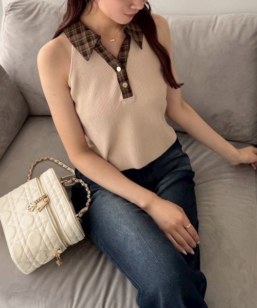 one after another NICE CLAUP(ワンアフターアナザーナイスクラップ)の「襟付きノースリニット(ニット/セーター・レディース・ブラック/ネイビー/ベージュ・FREE)」の13枚目の写真