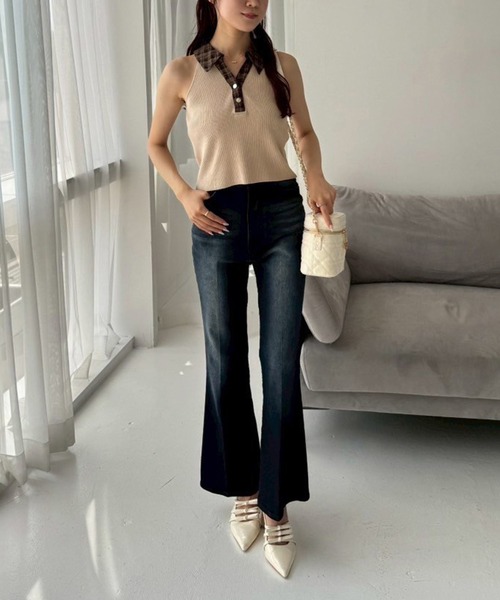 one after another NICE CLAUP(ワンアフターアナザーナイスクラップ)の「襟付きノースリニット(ニット/セーター・レディース・ブラック/ネイビー/ベージュ・FREE)」の7枚目の写真