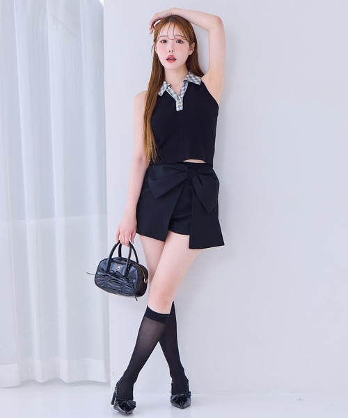 one after another NICE CLAUP(ワンアフターアナザーナイスクラップ)の「襟付きノースリニット(ニット/セーター・レディース・ブラック/ネイビー/ベージュ・FREE)」の5枚目の写真