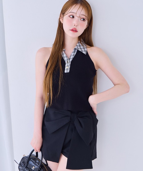 one after another NICE CLAUP(ワンアフターアナザーナイスクラップ)の「襟付きノースリニット(ニット/セーター・レディース・ブラック/ネイビー/ベージュ・FREE)」の20枚目の写真