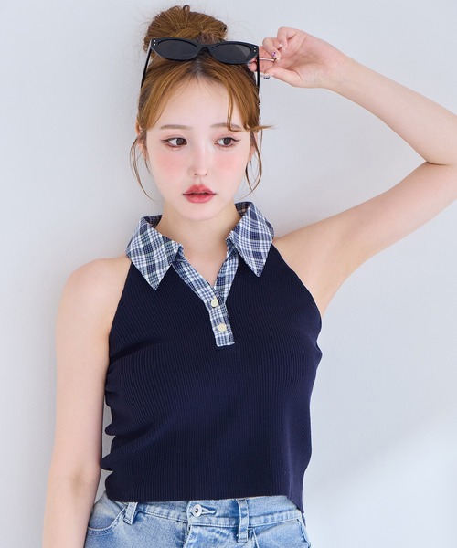 one after another NICE CLAUP(ワンアフターアナザーナイスクラップ)の「襟付きノースリニット(ニット/セーター・レディース・ブラック/ネイビー/ベージュ・FREE)」の19枚目の写真