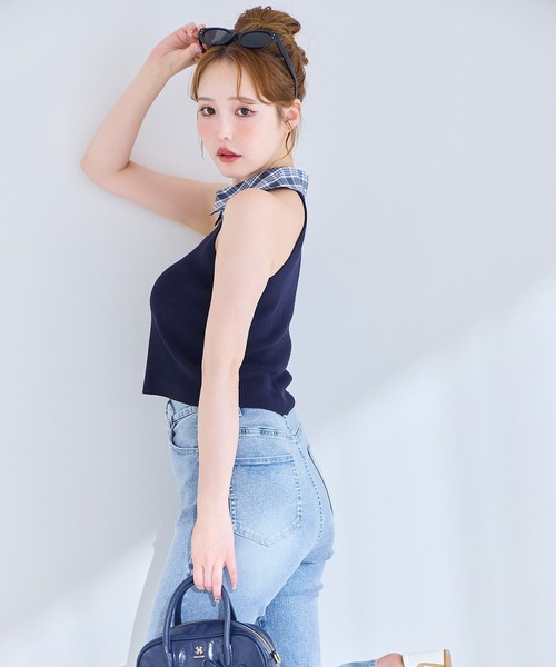 one after another NICE CLAUP(ワンアフターアナザーナイスクラップ)の「襟付きノースリニット(ニット/セーター・レディース・ブラック/ネイビー/ベージュ・FREE)」の18枚目の写真