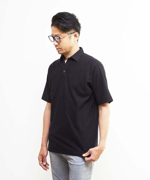 MEN'S MELROSE(メンズメルローズ)の「カルキュロメッシュスッキパーポロシャツ(ポロシャツ・メンズ・ネイビー/ブラウン/グレー・4/3/5/2)」の1枚目の写真