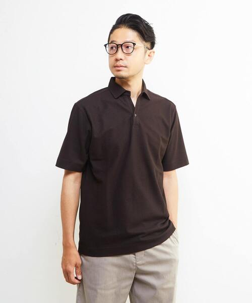 MEN'S MELROSE(メンズメルローズ)の「カルキュロメッシュスッキパーポロシャツ(ポロシャツ・メンズ・ネイビー/ブラウン/グレー・4/3/5/2)」の3枚目の写真