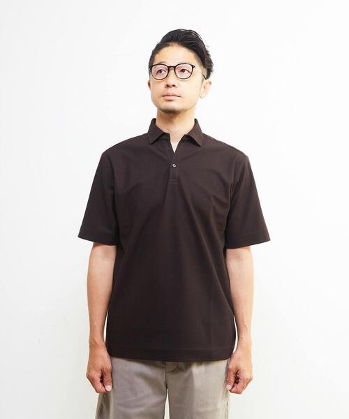 MEN'S MELROSE(メンズメルローズ)の「カルキュロメッシュスッキパーポロシャツ(ポロシャツ・メンズ・ネイビー/ブラウン/グレー・4/3/5/2)」の4枚目の写真