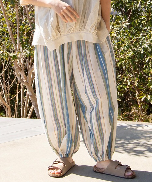 チャイハネ（チャイハネ）の「【チャイハネ】インド綿ストライプ織り デルアMEN'Sパンツ（その他パンツ・メンズ・オレンジ/グリーン/ホワイト・FREE）」の2枚目の写真