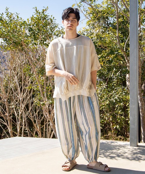 チャイハネ（チャイハネ）の「【チャイハネ】インド綿ストライプ織り デルアMEN'Sパンツ（その他パンツ・メンズ・オレンジ/グリーン/ホワイト・FREE）」の18枚目の写真