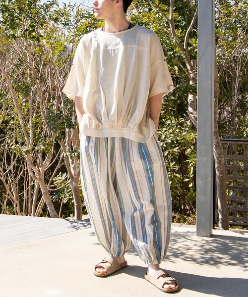 チャイハネ（チャイハネ）の「【チャイハネ】インド綿ストライプ織り デルアMEN'Sパンツ（その他パンツ・メンズ・オレンジ/グリーン/ホワイト・FREE）」の16枚目の写真