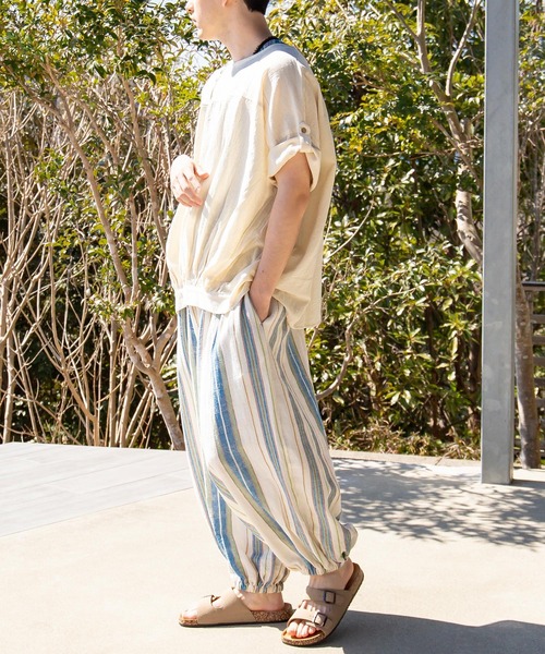 チャイハネ（チャイハネ）の「【チャイハネ】インド綿ストライプ織り デルアMEN'Sパンツ（その他パンツ・メンズ・オレンジ/グリーン/ホワイト・FREE）」の15枚目の写真