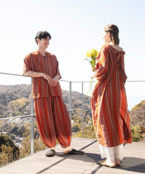 チャイハネ（チャイハネ）の「【チャイハネ】インド綿ストライプ織り デルアMEN'Sパンツ（その他パンツ・メンズ・オレンジ/グリーン/ホワイト・FREE）」の4枚目の写真