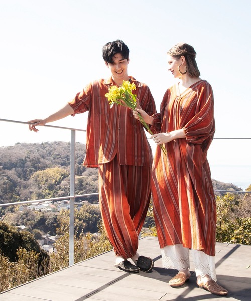 チャイハネ（チャイハネ）の「【チャイハネ】インド綿ストライプ織り デルアMEN'Sパンツ（その他パンツ・メンズ・オレンジ/グリーン/ホワイト・FREE）」の5枚目の写真