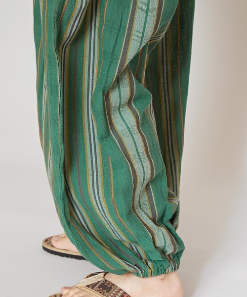 チャイハネ（チャイハネ）の「【チャイハネ】インド綿ストライプ織り デルアMEN'Sパンツ（その他パンツ・メンズ・オレンジ/グリーン/ホワイト・FREE）」の7枚目の写真