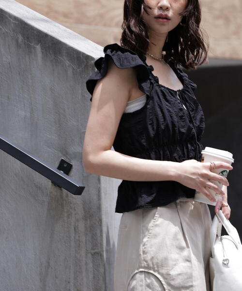 FREE'S MART（フリーズマート）の「◆前後２ＷＡＹ肩フリルシャーリングペプラムブラウス（シャツ/ブラウス・レディース・イエロー/ホワイト系その他/ブラック・FREE）」の21枚目の写真