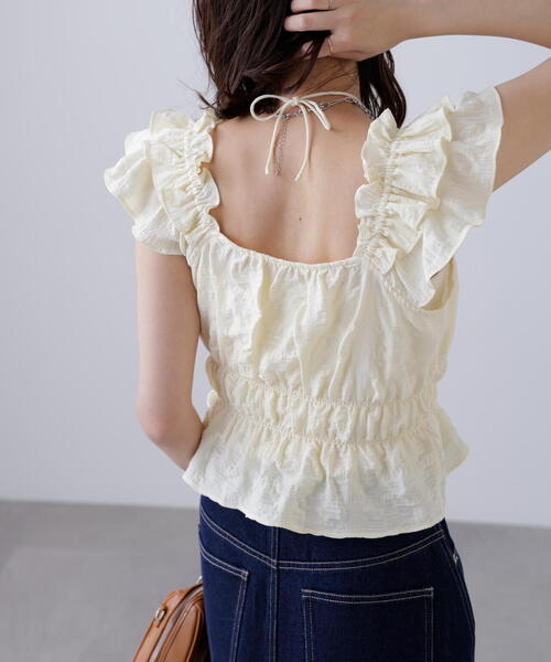 FREE'S MART（フリーズマート）の「◆前後２ＷＡＹ肩フリルシャーリングペプラムブラウス（シャツ/ブラウス・レディース・イエロー/ホワイト系その他/ブラック・FREE）」の17枚目の写真
