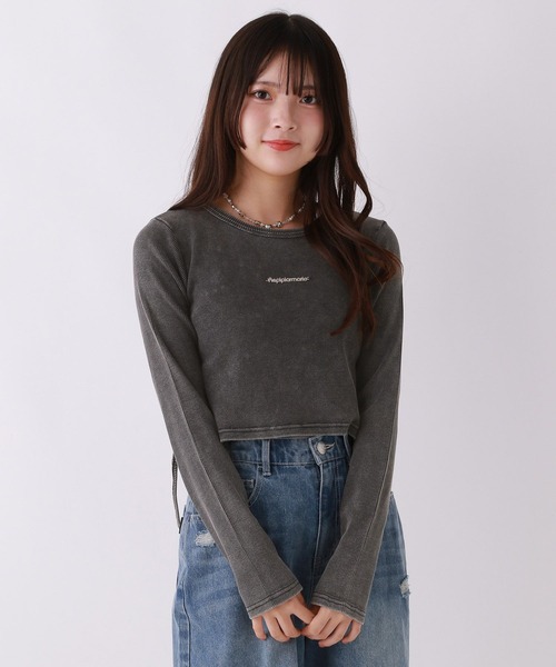 repipi armario（レピピ アルマリオ）の「AcidWashサイドスリットロンT（Tシャツ/カットソー・キッズ・ブラウン/ブラック/ピンク・SMALL/LARGE/MEDIUM）」の2枚目の写真