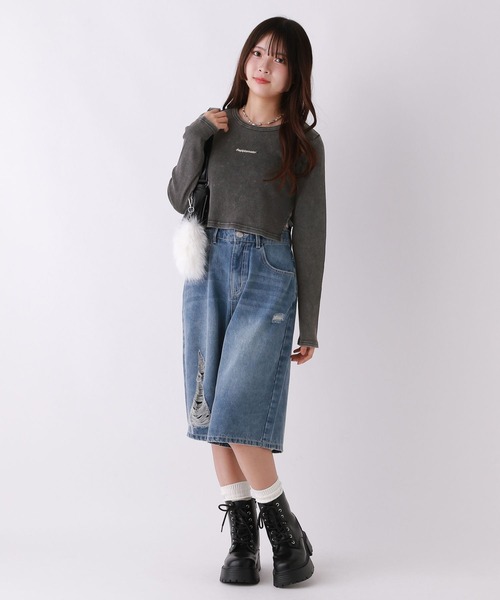 repipi armario（レピピ アルマリオ）の「AcidWashサイドスリットロンT（Tシャツ/カットソー・キッズ・ブラウン/ブラック/ピンク・SMALL/LARGE/MEDIUM）」の4枚目の写真