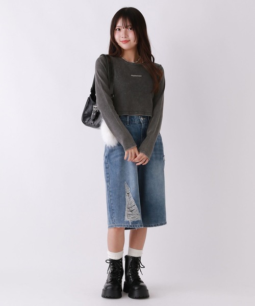 repipi armario（レピピ アルマリオ）の「AcidWashサイドスリットロンT（Tシャツ/カットソー・キッズ・ブラウン/ブラック/ピンク・SMALL/LARGE/MEDIUM）」の5枚目の写真