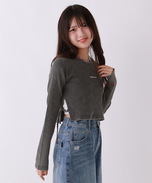 repipi armario（レピピ アルマリオ）の「AcidWashサイドスリットロンT（Tシャツ/カットソー・キッズ・ブラウン/ブラック/ピンク・SMALL/LARGE/MEDIUM）」の6枚目の写真