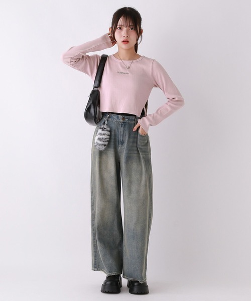 repipi armario（レピピ アルマリオ）の「AcidWashサイドスリットロンT（Tシャツ/カットソー・キッズ・ブラウン/ブラック/ピンク・SMALL/LARGE/MEDIUM）」の7枚目の写真