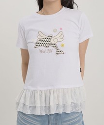 shurry labyrins イルカプリント 半袖Tシャツ グレー ストライプリンクルワッシャー刺繍×サイロ天竺ドルマンTシャツ