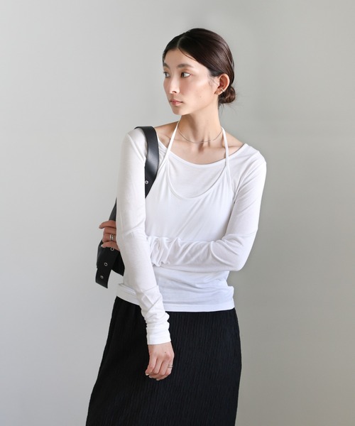 select MOCA(セレクトモカ)の「ホルターキャミレイヤードトップス(Tシャツ/カットソー・レディース・オフホワイト/グレー/ブラック・FREE)」の2枚目の写真