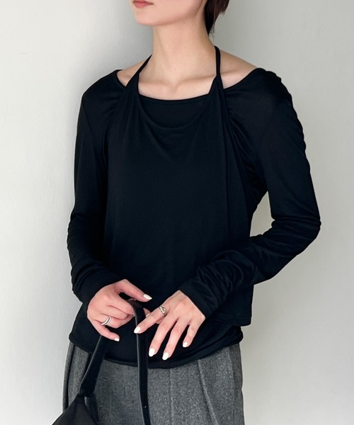 select MOCA(セレクトモカ)の「ホルターキャミレイヤードトップス(Tシャツ/カットソー・レディース・オフホワイト/グレー/ブラック・FREE)」の1枚目の写真