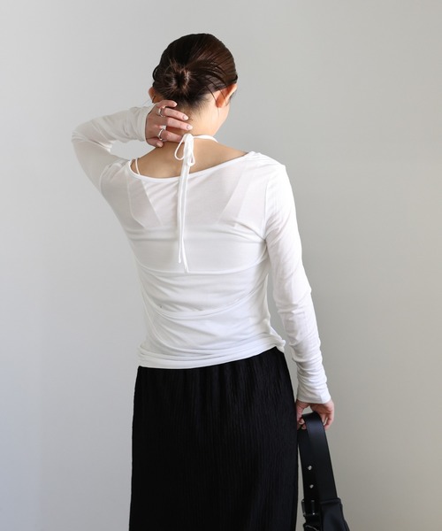 select MOCA(セレクトモカ)の「ホルターキャミレイヤードトップス(Tシャツ/カットソー・レディース・オフホワイト/グレー/ブラック・FREE)」の7枚目の写真