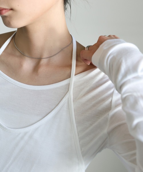 select MOCA(セレクトモカ)の「ホルターキャミレイヤードトップス(Tシャツ/カットソー・レディース・オフホワイト/グレー/ブラック・FREE)」の6枚目の写真