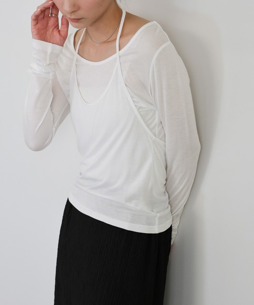 select MOCA(セレクトモカ)の「ホルターキャミレイヤードトップス(Tシャツ/カットソー・レディース・オフホワイト/グレー/ブラック・FREE)」の12枚目の写真