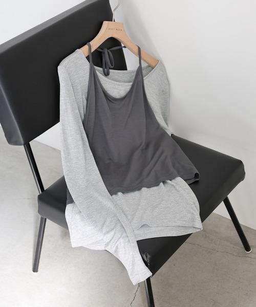 select MOCA(セレクトモカ)の「ホルターキャミレイヤードトップス(Tシャツ/カットソー・レディース・オフホワイト/グレー/ブラック・FREE)」の14枚目の写真