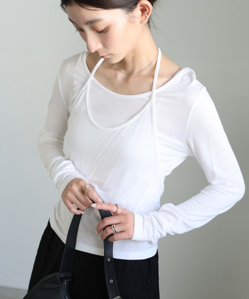 select MOCA(セレクトモカ)の「ホルターキャミレイヤードトップス(Tシャツ/カットソー・レディース・オフホワイト/グレー/ブラック・FREE)」の11枚目の写真