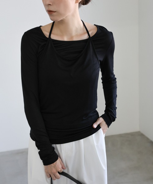 select MOCA(セレクトモカ)の「ホルターキャミレイヤードトップス(Tシャツ/カットソー・レディース・オフホワイト/グレー/ブラック・FREE)」の22枚目の写真