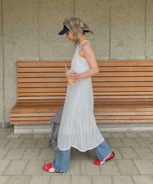 ISOOK | メッシュキャミソールワンピース(kiharu select) / キャミワンピ レイヤードワンピ キャミソールワンピース ノースリーブ ロング Iライン 低身長 黒 白 ブラック ホワイト(ワンピース)