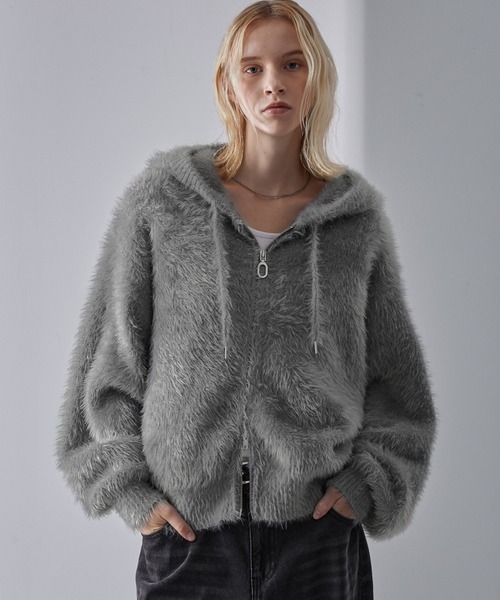 Loose/ルース(ルース)の「ボリュームショート シャギーニットパーカー(パーカー・メンズ・グレー/レッドパープル/ブラック/ブラック系1・S/XS/L/M)」の3枚目の写真