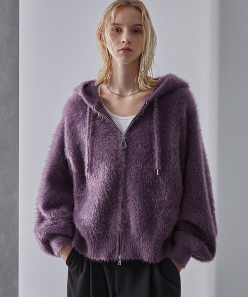 Loose/ルース(ルース)の「ボリュームショート シャギーニットパーカー(パーカー・メンズ・グレー/レッドパープル/ブラック/ブラック系1・S/XS/L/M)」の4枚目の写真