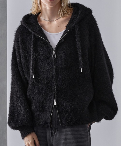 Loose/ルース(ルース)の「ボリュームショート シャギーニットパーカー(パーカー・メンズ・グレー/レッドパープル/ブラック/ブラック系1・S/XS/L/M)」の17枚目の写真