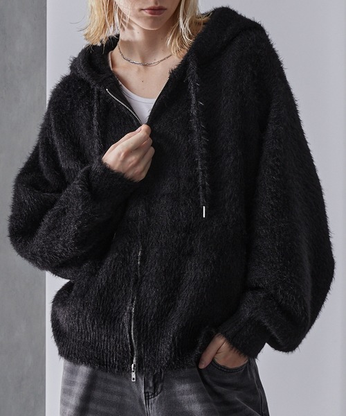 Loose/ルース(ルース)の「ボリュームショート シャギーニットパーカー(パーカー・メンズ・グレー/レッドパープル/ブラック/ブラック系1・S/XS/L/M)」の18枚目の写真