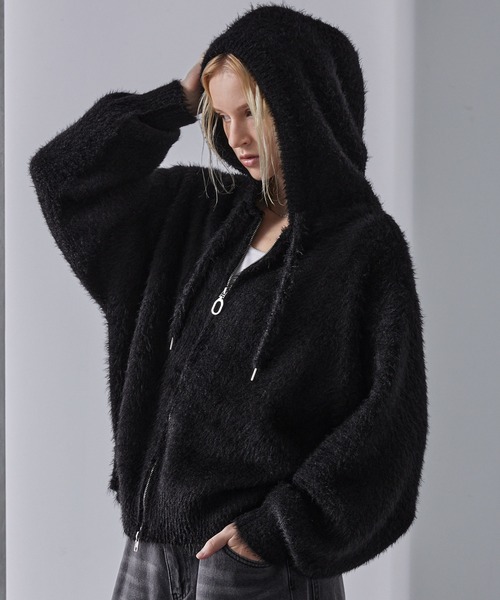 Loose/ルース(ルース)の「ボリュームショート シャギーニットパーカー(パーカー・メンズ・グレー/レッドパープル/ブラック/ブラック系1・S/XS/L/M)」の19枚目の写真