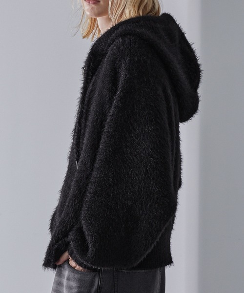 Loose/ルース(ルース)の「ボリュームショート シャギーニットパーカー(パーカー・メンズ・グレー/レッドパープル/ブラック/ブラック系1・S/XS/L/M)」の20枚目の写真