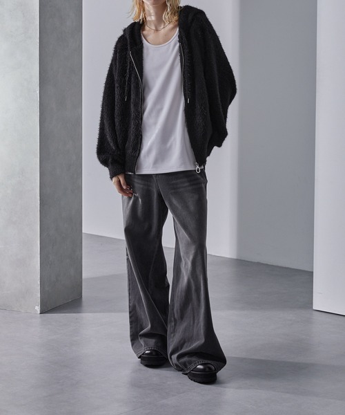 Loose/ルース(ルース)の「ボリュームショート シャギーニットパーカー(パーカー・メンズ・グレー/レッドパープル/ブラック/ブラック系1・S/XS/L/M)」の22枚目の写真