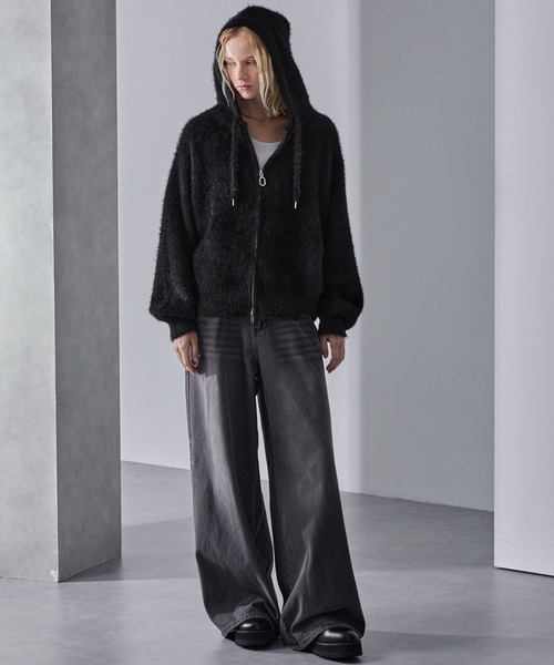 セール】ボリュームショート シャギーニットパーカー（パーカー